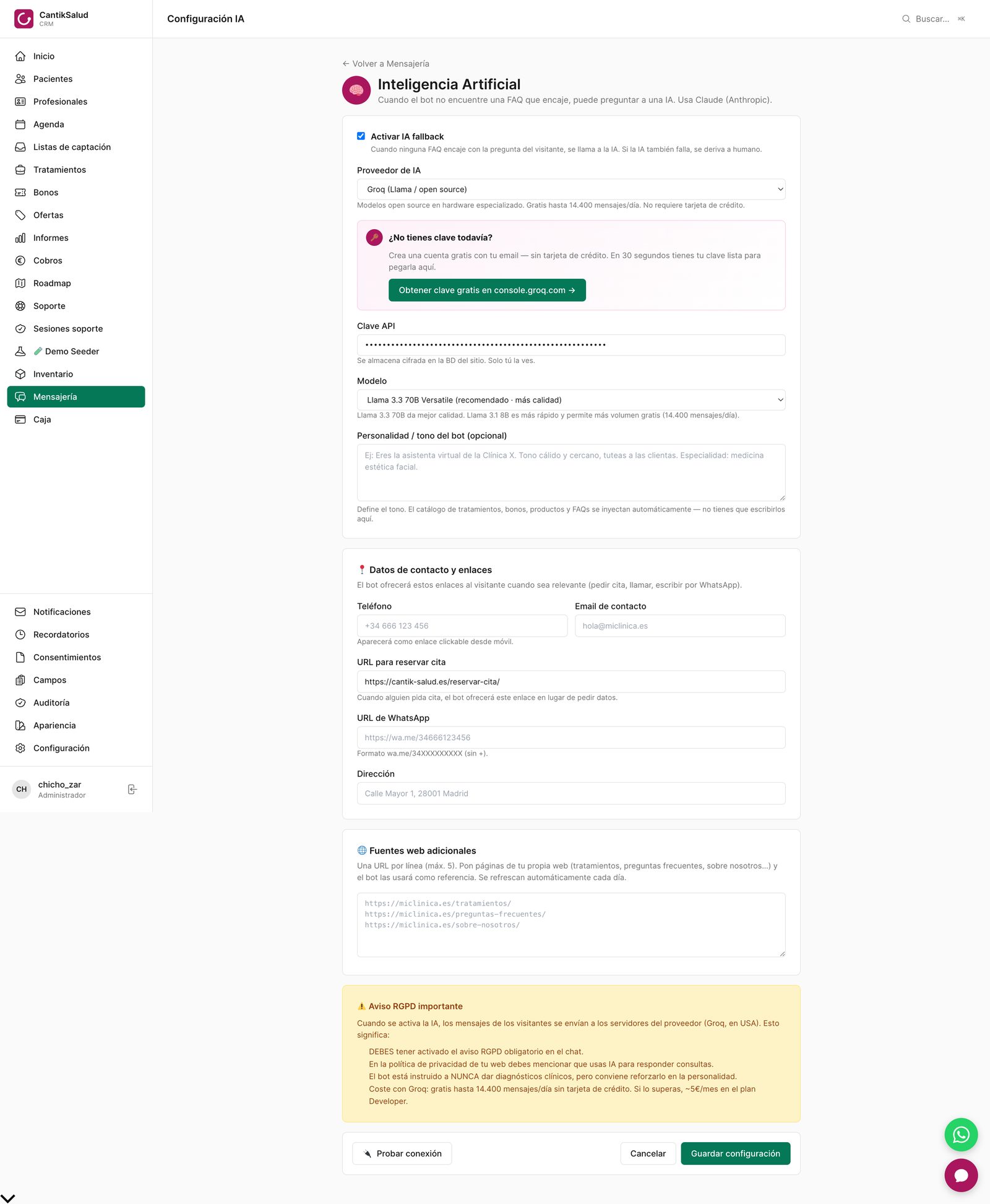 Chatbot con IA del CRM