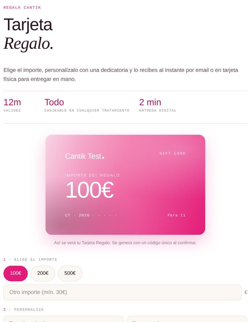 Página de venta de tarjetas regalo
