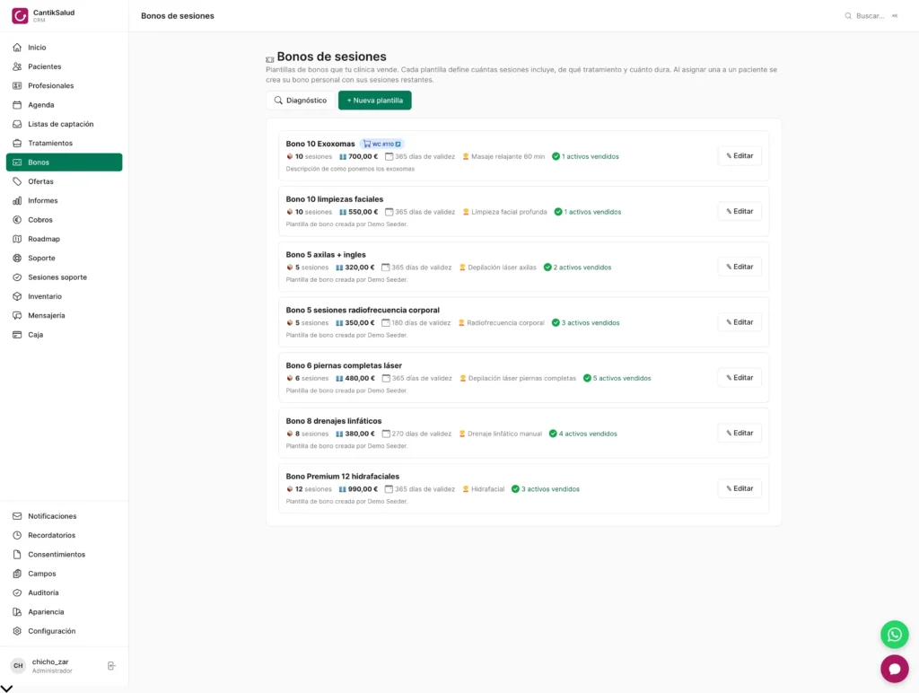Bonos de sesiones prepagadas